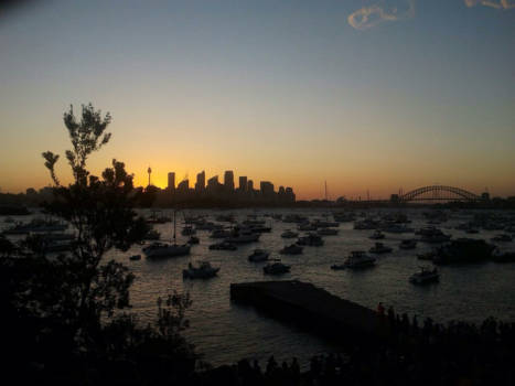 New Year's Eve Sydney - skyline Sydney voor dat het vuurwerk begint.